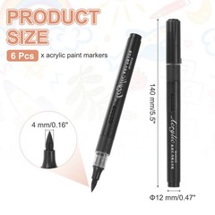 6pcs Acrylic Paint Markers, 4mm Acrylic Marker Paint Pens,Black