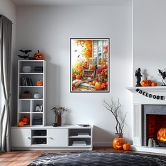 Autumn Chair Diamond Art Kits for Adults, Fall 12×16 inches, couryard