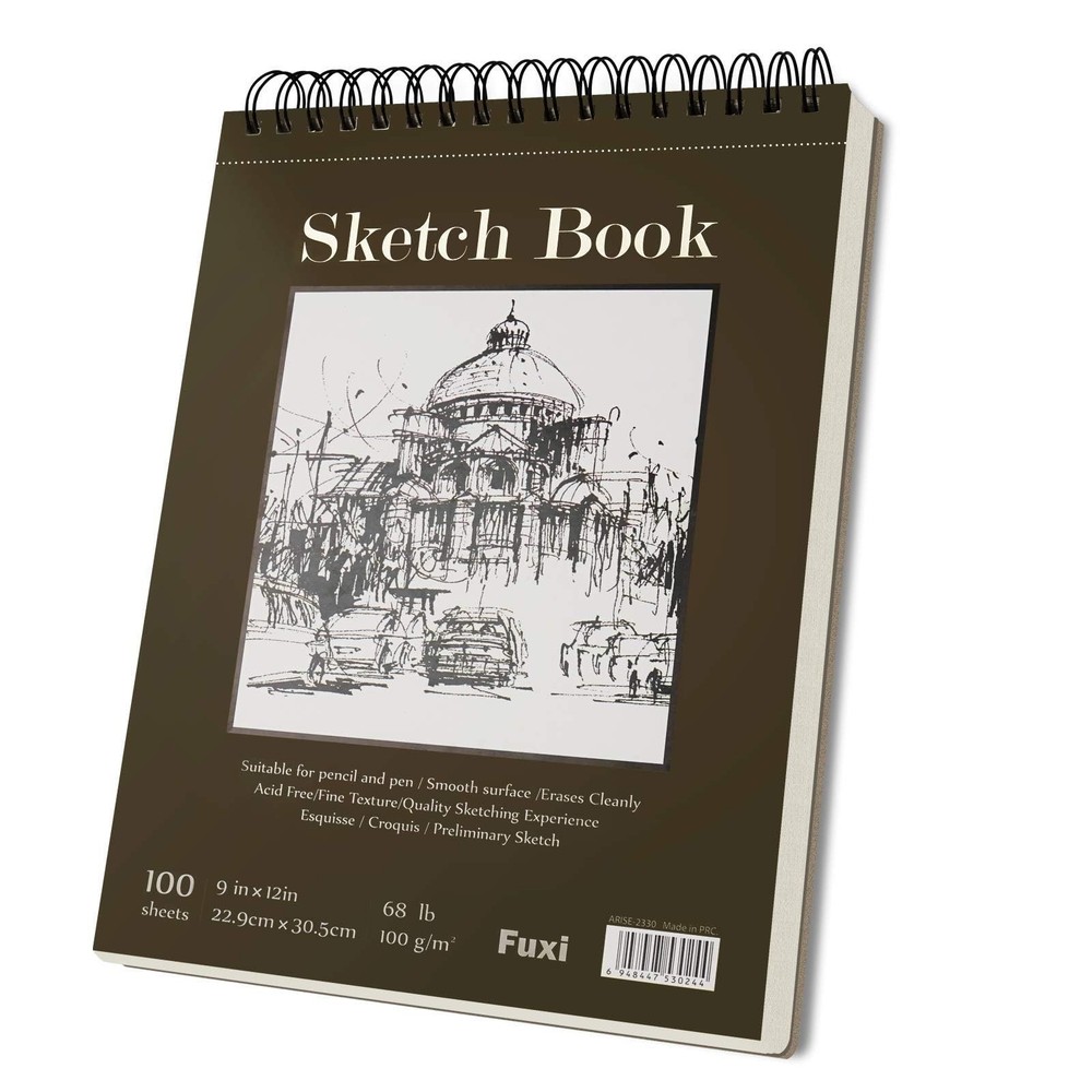 Fuxi 9″ x 12″ Sketch Book, Top Spiral Bound x (Pack of 1), Brown
