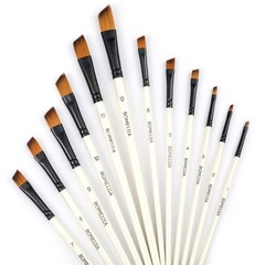Angular Paint Brushes Nylon Hair Angled 12pcs Pearl White Set for Acrylics Oil