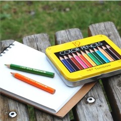 Mini Colored Pencil Set In Metal Tin Assorted Colors Drawing Kit 12 Pack