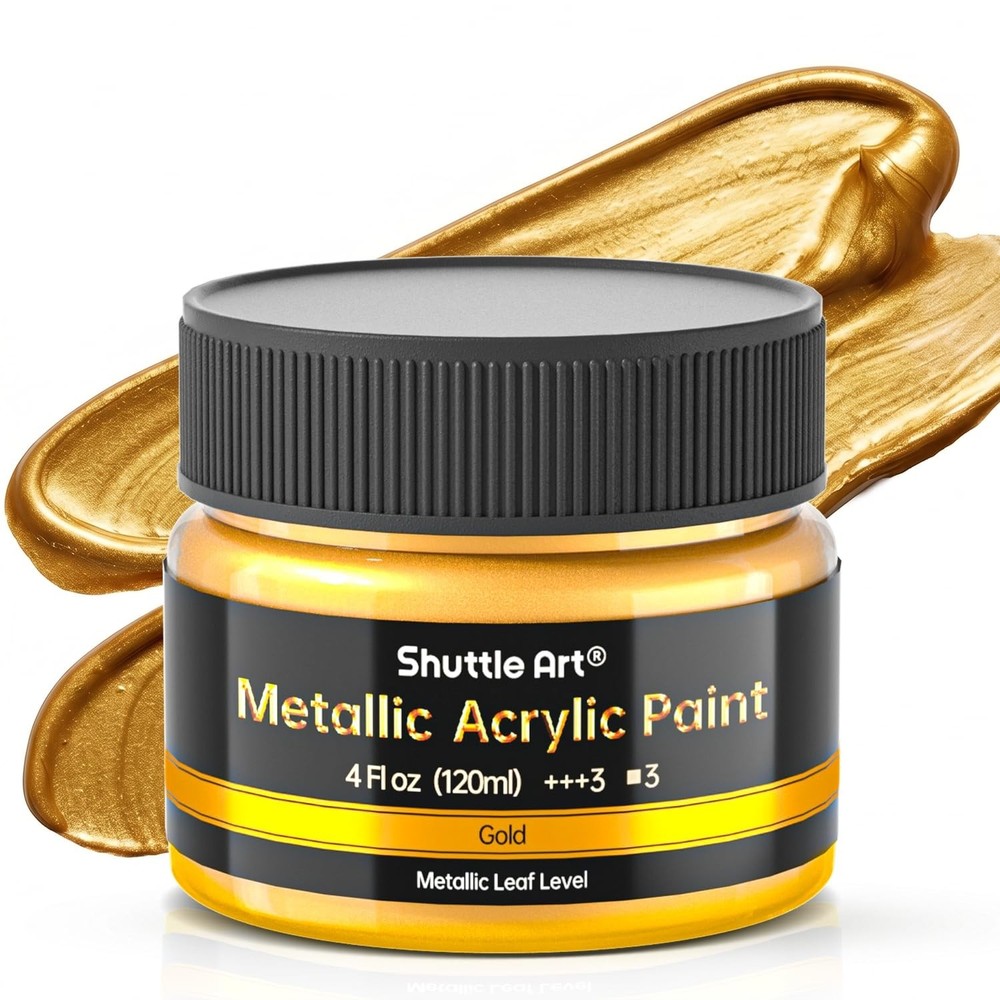 Metallic Gold Acrylic Paint, 4 oz (120 ml) Gold Leaf Paint, Non Toxic, Non Fa…