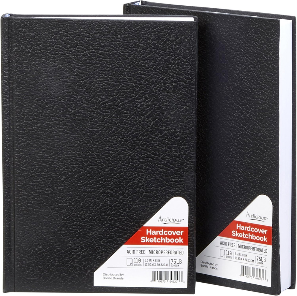 Artlicious Hardcover Sketch Book 2 Pack, 5.5″ x 8″ Black Drawing Books, 110 Shee