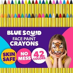 Blue Squid Face 42 Colors Crayons, Vivid Classic Colors, Metallic