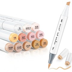 Skin Tone Alcohol Markers Brush & Chisel – 11 Light Portrait Colors+Mixed Col…