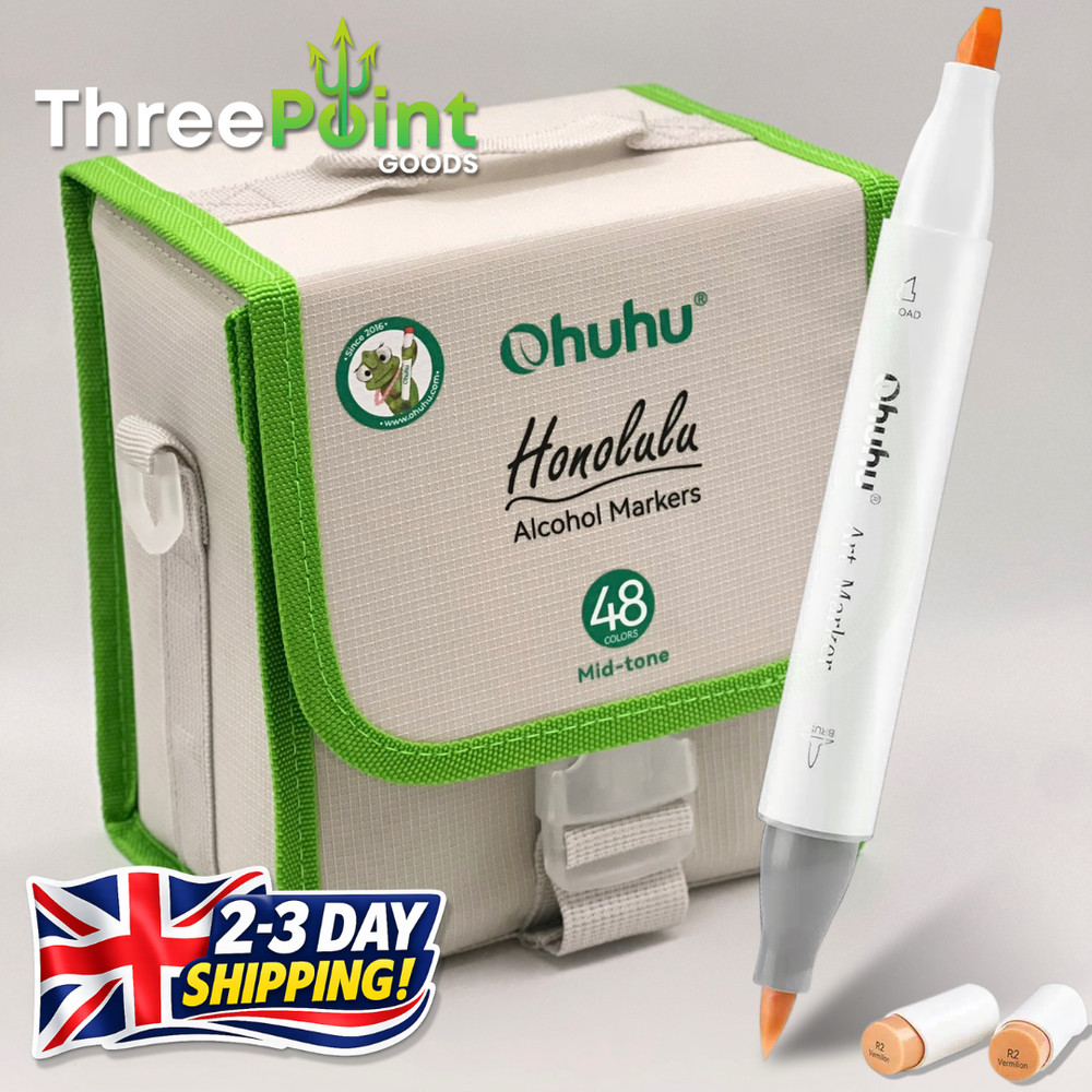 Ohuhu Honolulu 48 Mid-tone Colors Brush & Chisel Dual Tip Alcohol Art Markers