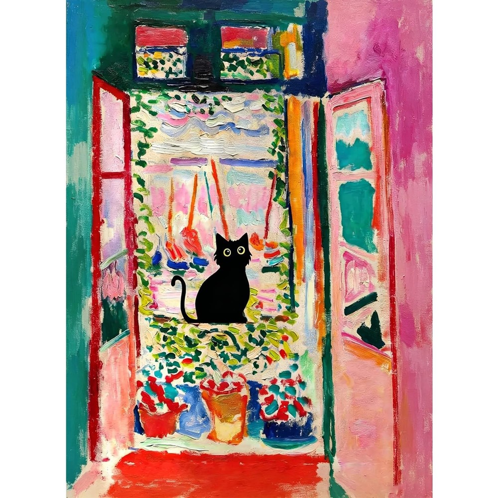 Black Cat Diamond Art Kits for Adults,Vintage Diamond Painting Kits for Adults l