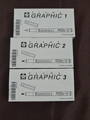 3 pk Pigma Graphic 1, 2, 3 Marking Pen Black Sakura Art Illustration 36 Pens