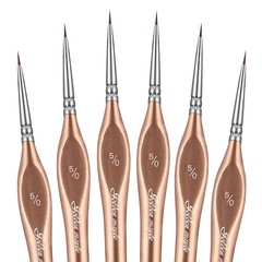 6 PCS Size 5/0 Extra Fine Detail Miniature Paint Brushes Rose Gold Acrylic
