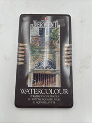 vintage set of Rexel Derwent Watercolour Pencils in a 12-count metal tin