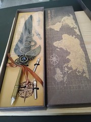 Calligraphy Steampunk Feather Ink Pen Set 1502 WORLD MAP SERIES FEATHER Set 2