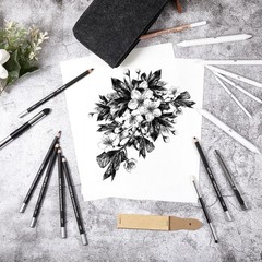 18 PCS Charcoal Drawing Set Sketch Kit Black Pencils Blending Stumps Case