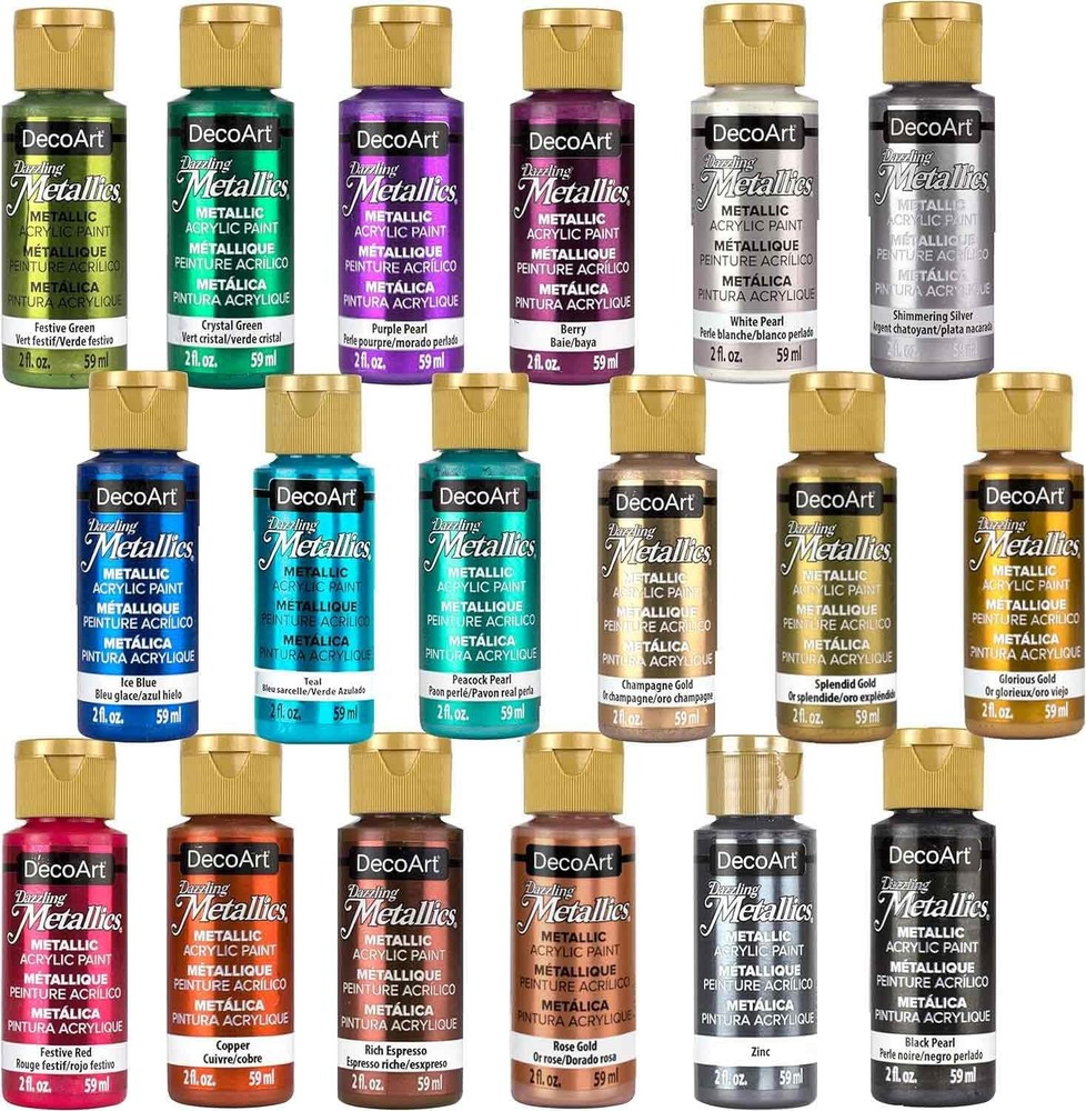 DecoArt Americana Acrylics Paint DAZZLING METALLICS, Set of 18 Popular Colors,