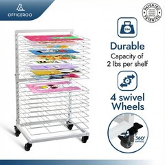 White Art Drying Rack for Classroom & Preschool – 18-Shelf Mobile Paint Dryin…