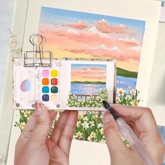 Mini Travel Paint Palette Set,12 PCS Portable Watercolor Kit Paper Pad Acrylic8