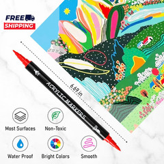 30 Colors Acrylic Paint Markers Dual Tip Fine and Brush Tips for Detailed Art