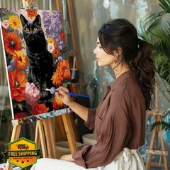 CEOVR Black Cat Paint by Numbers Kit 16×20 Inch FD010
