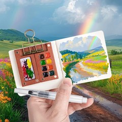 Pocket Artist Watercolor Travel Set, with 1 Walnut Wood Portable Palette 8 Gr…