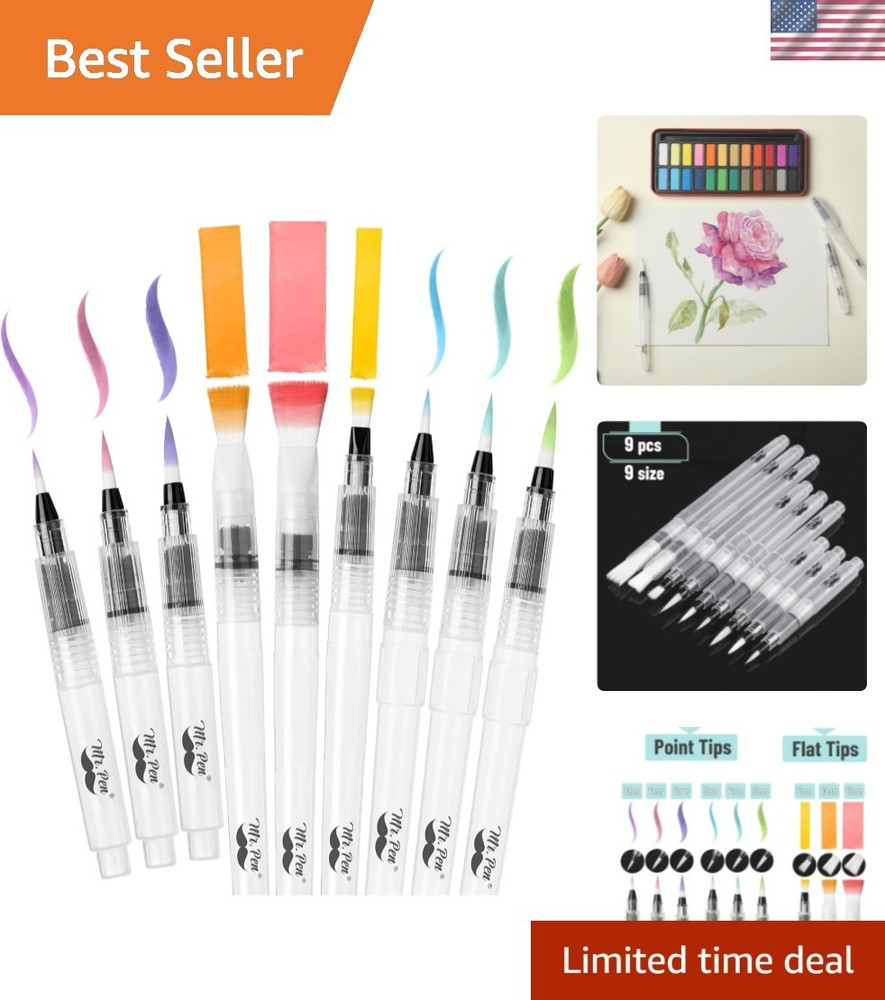 Complete Watercolor Brush Pen Set – 9 Assorted Pens for Effortless Blending