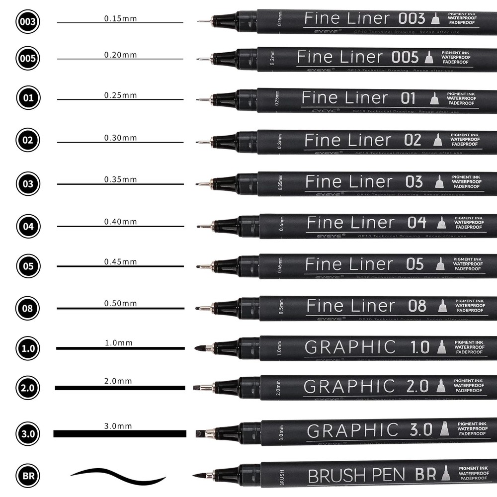 Micro Fineliner Pens, Black Drawing Art Pens,12 Archival Pen Waterproof Ink S…