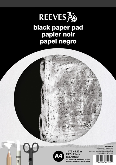 Reeves Artists Black Paper Pad – 120gsm – 20 Sheets – A4