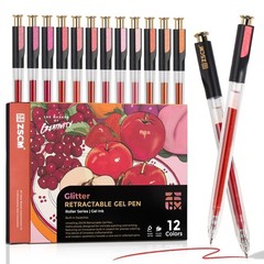 Retractable Glitter Gel Pens 12 Colors Large Capacity Red Pink Glitter Metall…
