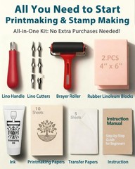 Linocut Kit for Printmaking & Stamp Making: Linocut Tools Block Printing Kit