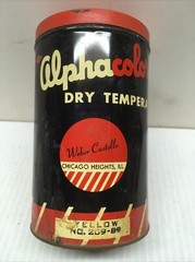 Vintage Alphacolor dry tempera powder Yellow mostly full red lid