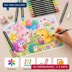 Betem 24 Colors Dual Tip Acrylic Paint Markers, Fabric Decorating Kits Premium W