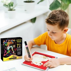 72 Colors Acrylic Paint Markers, Dual Tip Acrylic Paint Pens with Brush Tip & Fi