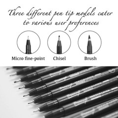 Black Art Pen Set – 12 Assorted Sizes Fine Line Drawing, Upgraded Pigment Ink…