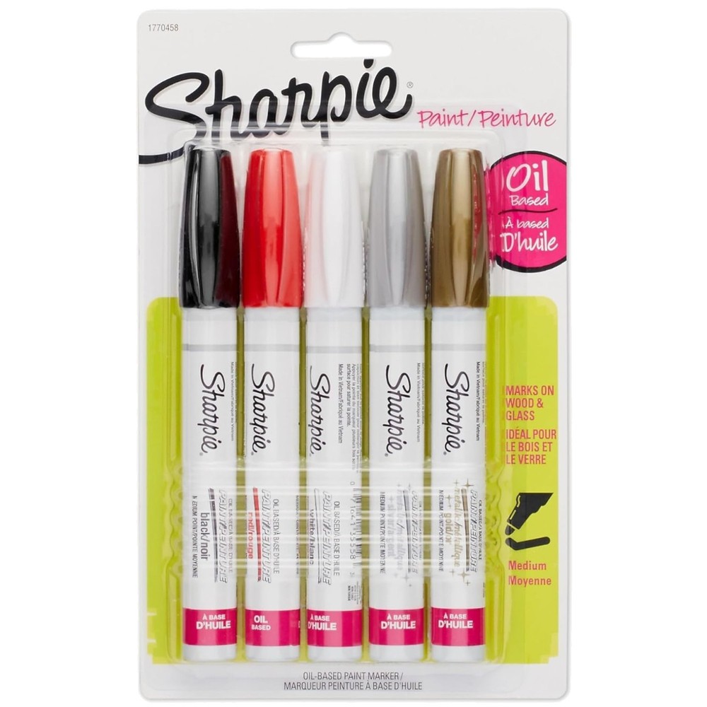 Sharpie Oil Paint Markers, Assorted Metallic Colors, 5 Count