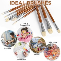 10pcs Short Handle White Hog Hair Artist Paint Brush Set by Medium, Brown