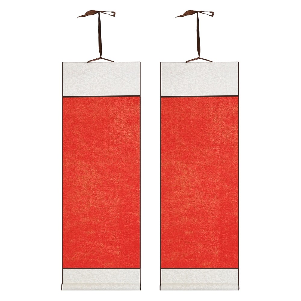 37.4″ x 12.6″ 2 Pcs Blank Hanging Scroll Paper Wood Rod, Red