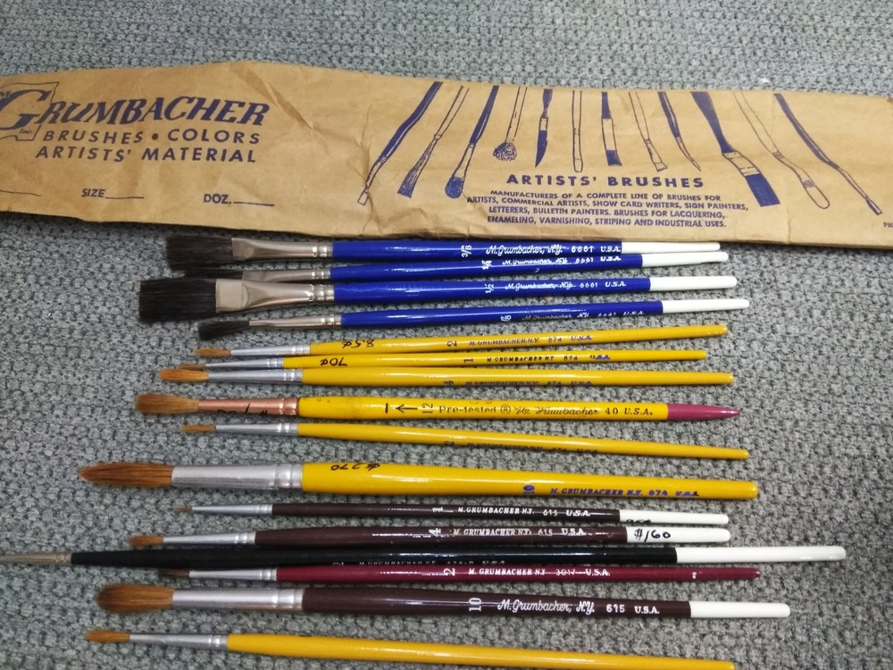 VTG Grumbacher Artists Brushes Oil Paint Watercolor MIXED LOT (14-BRUSHES) NEW