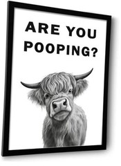 Funny Bathroom Wall Art – Are You Pooping 10″L x 8″W Cow Are You Pooping Framed