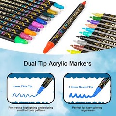 24 Colors Dual Tip Acrylic Paint Pens Markers, Premium Acrylic Paint Pens for Wo