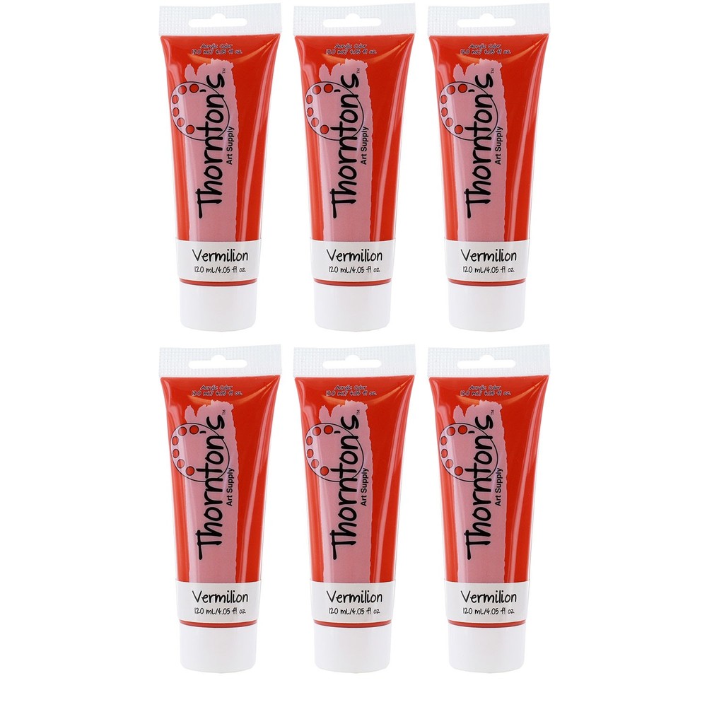 Thornton’s Art Supply Acrylic Paint Tube, 120ml (4.0oz), Pack of 6 – Vermilion