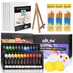 Acrylic Painting Kit – Paint Supplies Set with 24 Colors, 30 Brushes, 5 Canva…