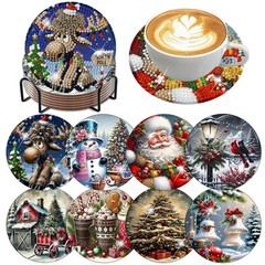 8 PCS Christmas Diamond Art Coasters Kit 4X4inch (Cork Wooden Pad) | Christmas D