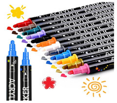 12 Colors Dual Tip Acrylic Paint Markers,Fine Tip and Dot Tip Paint Pens Acrylic