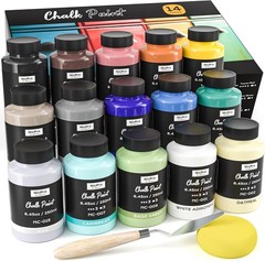 14-colour furniture chalk paint set, matt acrylic craft paint with liquid wax