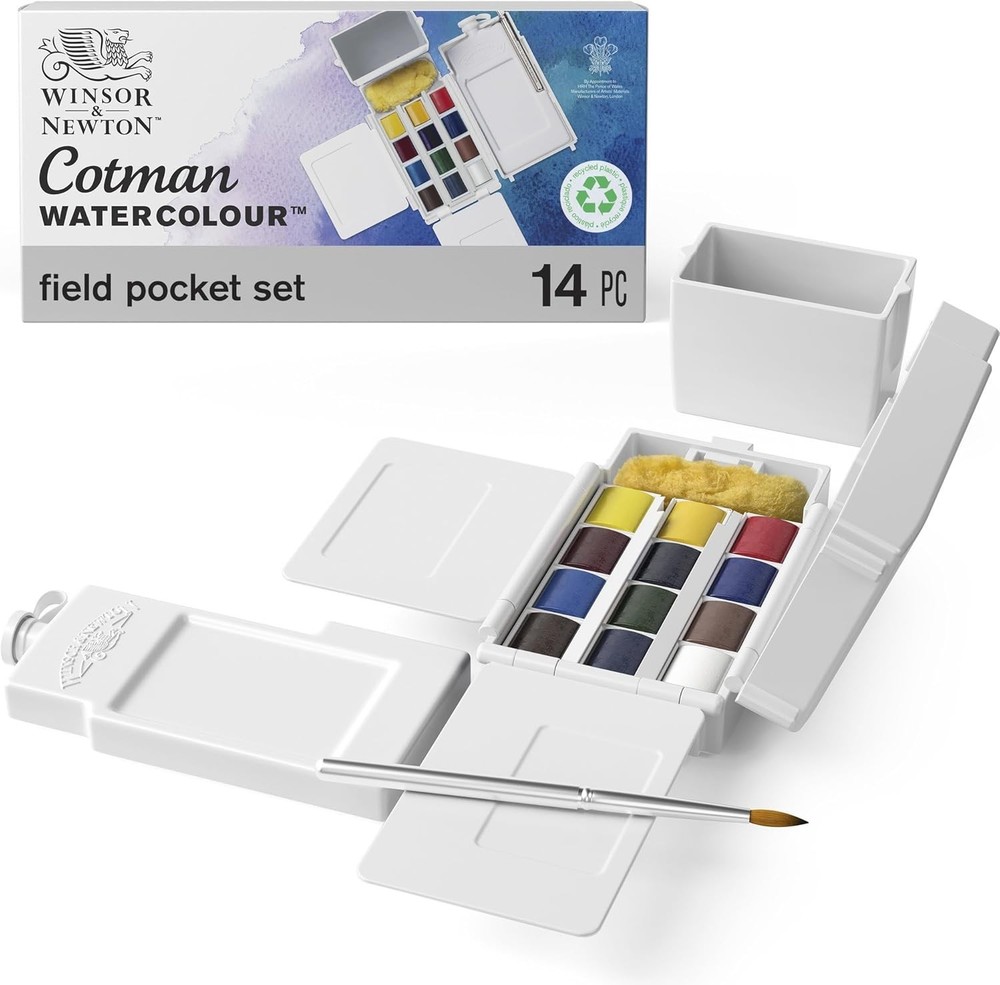 Winsor & Newton Cotman FIELD POCKET SET Watercolour Paint Set of 12, Half NEW!