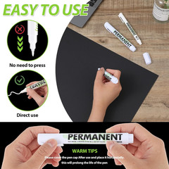 Acrylic White Paint Pens 6 Pack White Permanent Marker(1Mm) & Medium Tip (3Mm)