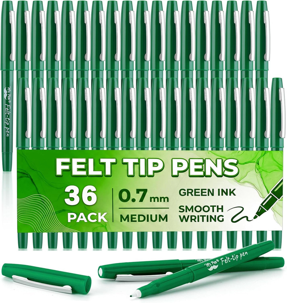 – Felt Tip Pens, 36 Pack, 0.7 Mm, Green Felt Tip Pens Bulk, Fast Dry | No Smear,