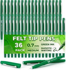 – Felt Tip Pens, 36 Pack, 0.7 Mm, Green Felt Tip Pens Bulk, Fast Dry | No Smear,