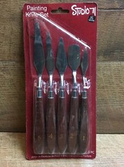 NEW, STUDIO 71 5 Piece Painting Stainless Steel Knife Wooden Handle Set