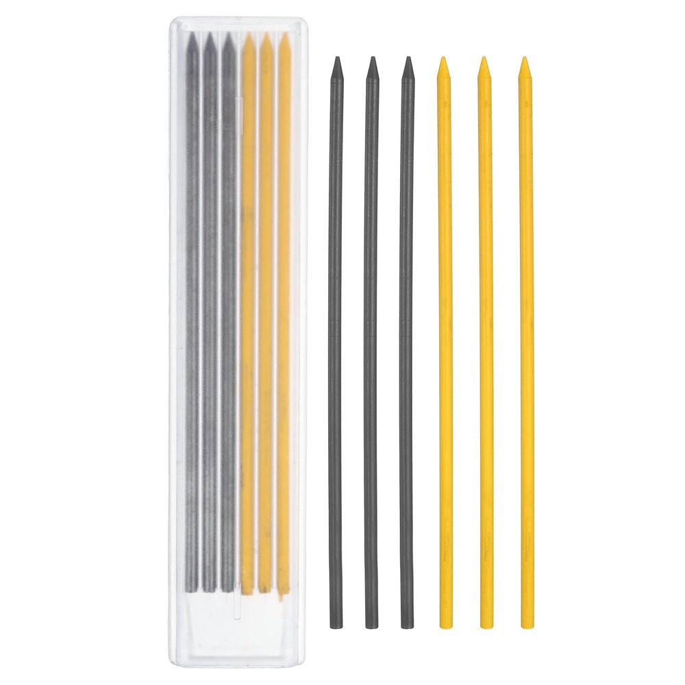 12Pcs 2.8mm Carpenter Pencil Refill, Solid Dry Pencil Refill, Black, Yellow