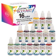 16 Color 1oz Airbrush Face & Body Art Paint Kit Water-Based Custom Temp Tattoo