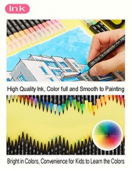 24-Color Dual Tip Washable Markers Set for Kids – Portable Art Markers with Stan